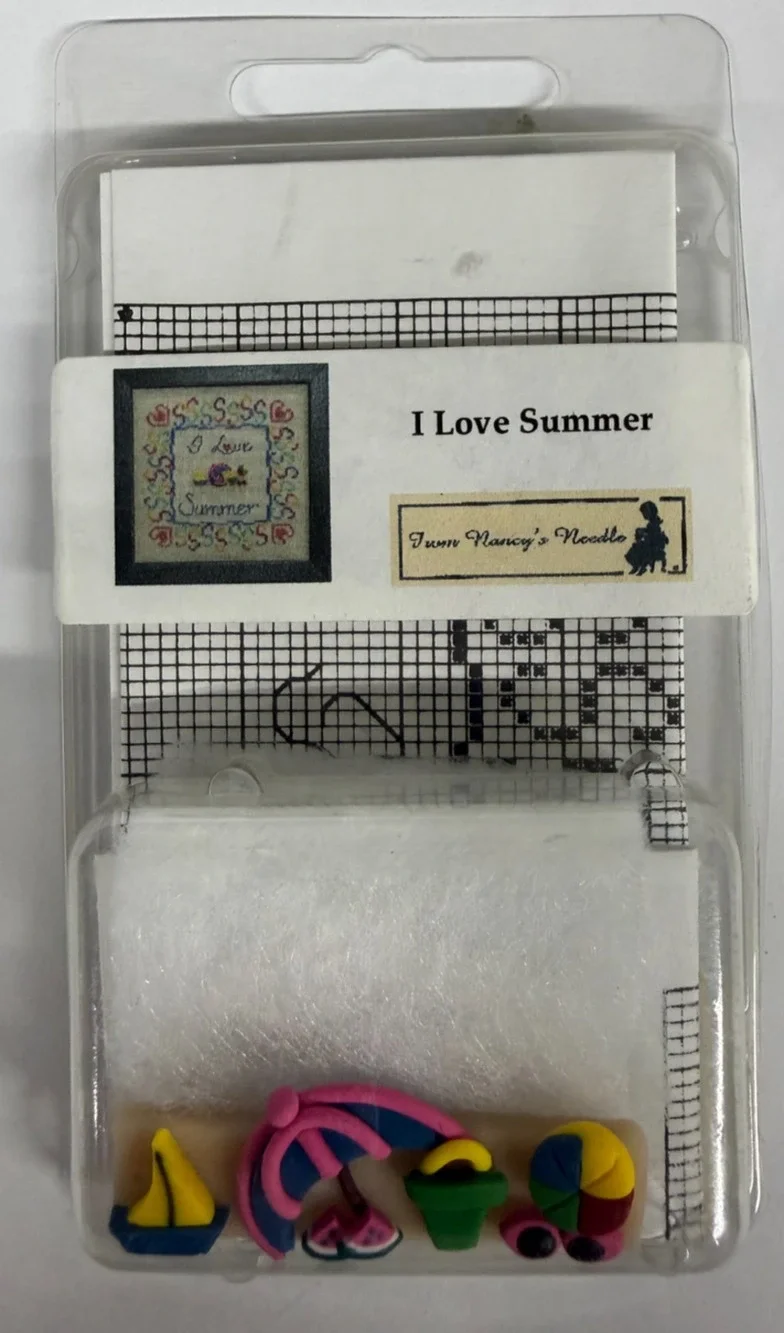 From Nancy's Needle I Love Summer Cross Stitch Kit Clay Embellishments Vintage